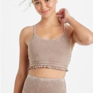 JoyLab Brown Acid Wash Yoga set Ruffled Crop Tank Top Small/Medium